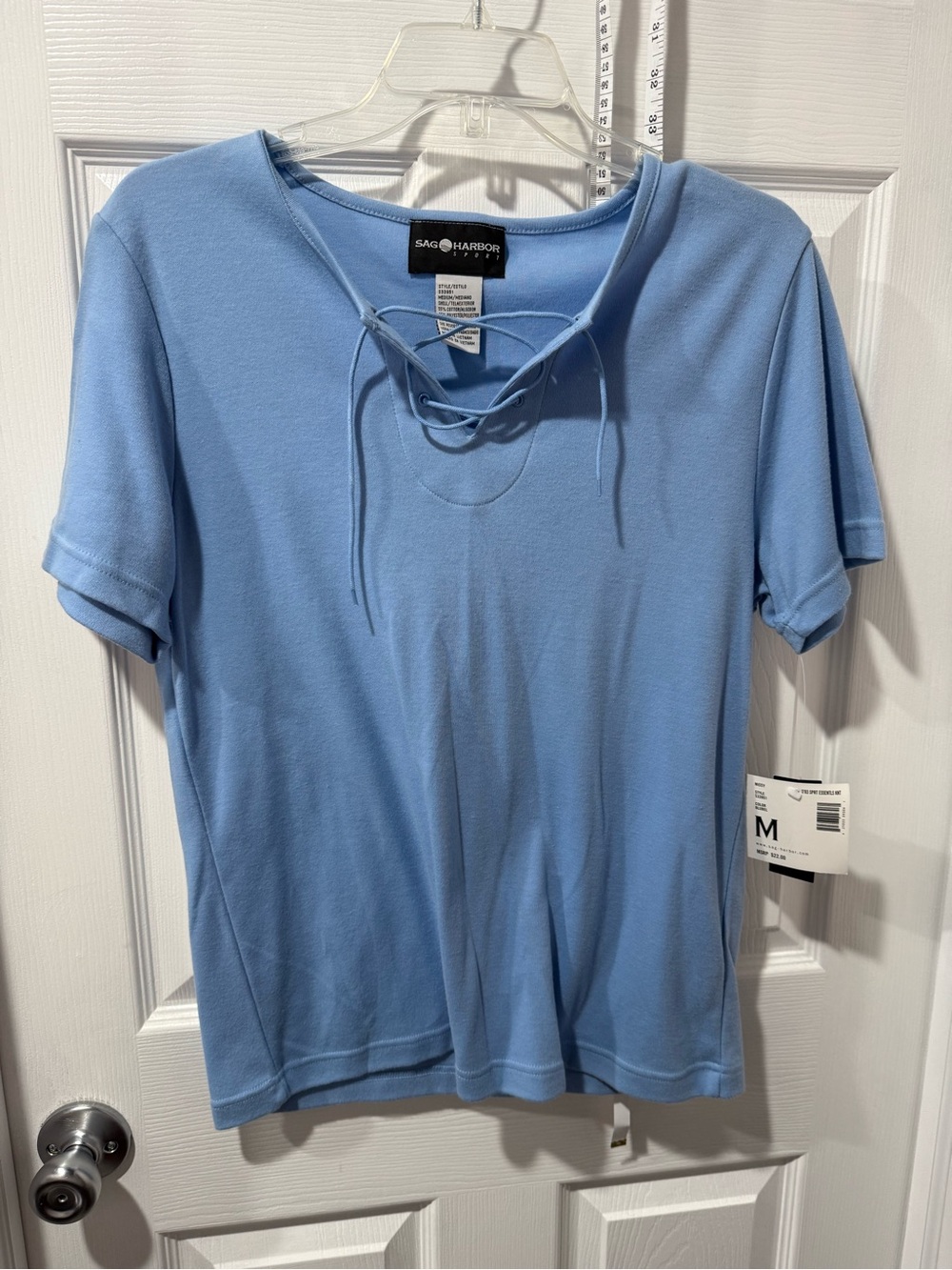Sag Harbor  Sky Blue Lace-Up Short Sleeve Tee
